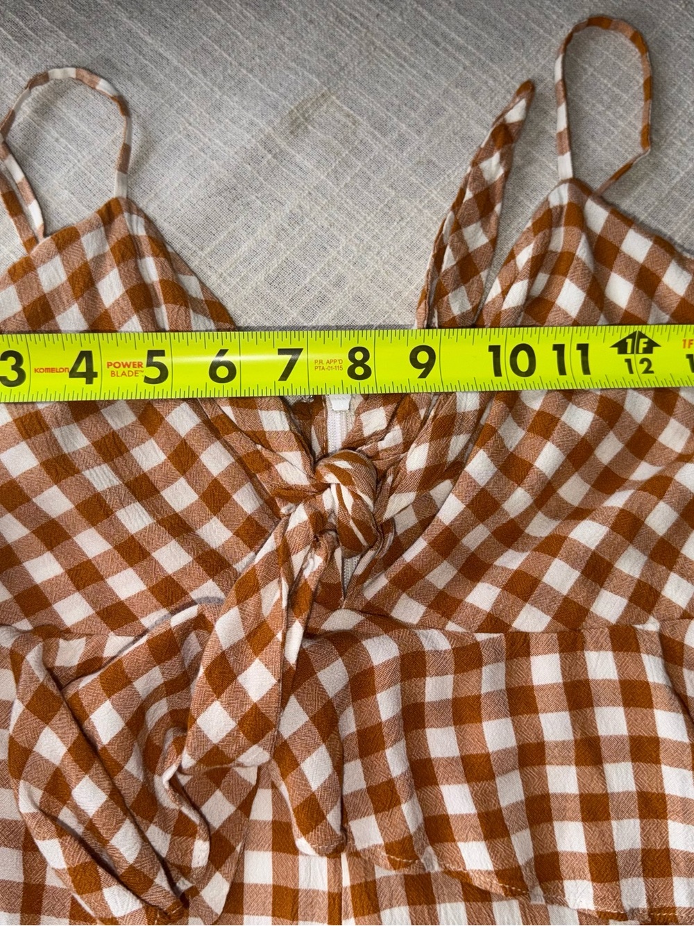 Saylor Gingham Jumpsuit Brown Wide Leg Tie Front Strappy Size L NWT - Picture 6 of 8